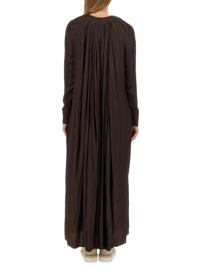 Lanvin Gathered Charmeuse Maxi Dress In Brown