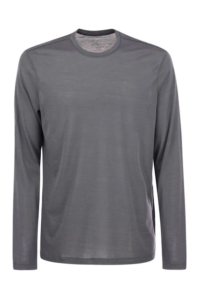 Majestic Crew-neck T-shirt In Silk And Cotton In Grey