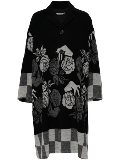 Undercover Floral-jacquard Buttoned Coat In Black Multi