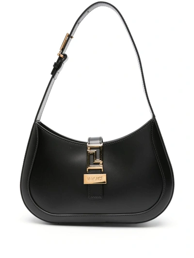 Versace Women Calf Leather Small Hobo Bag In 1b00v Black  Gold