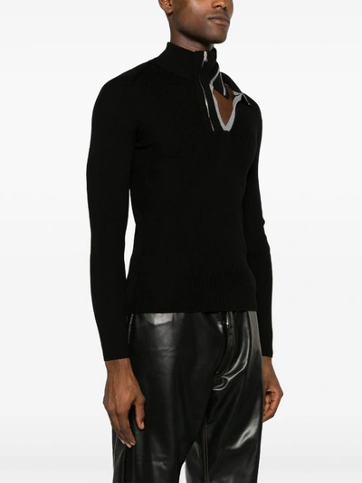 Y/project Double Collar Rib Knit Fitted Sweater In Evergreen Black