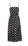 Dolce & Gabbana Printed Waist Belted Dress With Pleated Skirt In Black