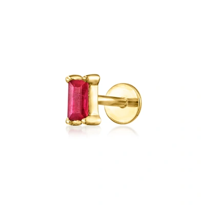 Rs Pure By Ross-simons Baguette Ruby Single Flat-back Stud Earring In 14kt Yellow Gold In Red