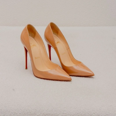 Pre-owned Christian Louboutin Nude Patent Leather So Kate Pumps, 37.5