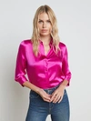 L Agence Dani Silk Satin 3/4-sleeve Button-down Blouse In Star Ruby