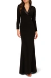 Adrianna Papell Long Sleeve Tuxedo Mermaid Gown In Black