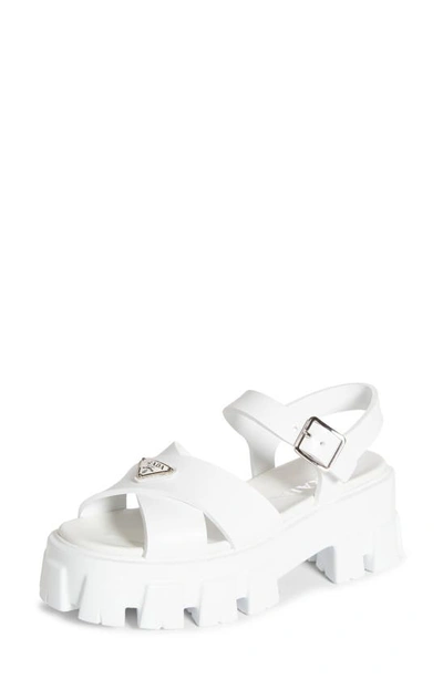 Prada Triangle-logo Quilted Leather Sandals In White