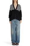 Givenchy Oversize Stripe 4g Patch V-neck Cardigan In Black