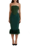 House Of Cb Fionula Strapless Feather Hem Midi Dress In Emerald Green