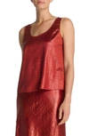 St John Croc-embossed Italian Fluid Satin Tank Top In Auburn