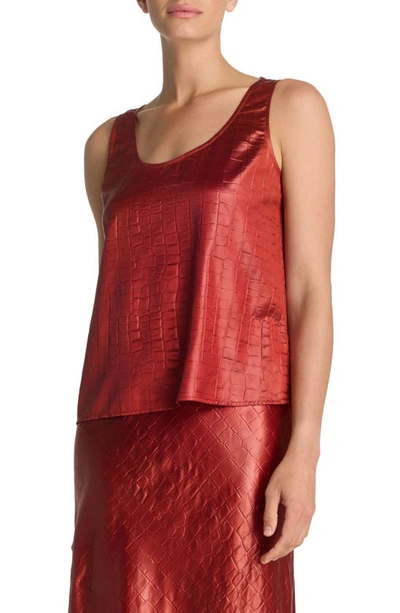 St John Croc-embossed Italian Fluid Satin Tank Top In Red