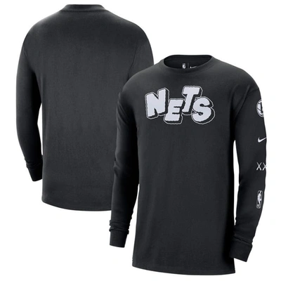 Nike Men's  Black Brooklyn Nets 2023/24 City Edition Max90 Expressive Long Sleeve T-shirt