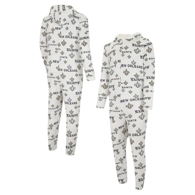 Concepts Sport White New Orleans Saints Allover Print Docket Union Full-zip Hooded Pyjama Suit