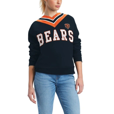 TOMMY HILFIGER TOMMY HILFIGER NAVY CHICAGO BEARS HEIDI V-NECK PULLOVER SWEATSHIRT