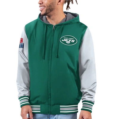 G-III SPORTS BY CARL BANKS G-III SPORTS BY CARL BANKS GREEN/GRAY NEW YORK JETS COMMEMORATIVE REVERSIBLE FULL-ZIP JACKET