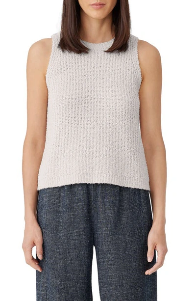 Eileen Fisher Ribbed Sleeveless Crewneck Top In Bone