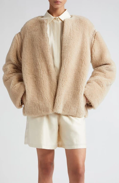 Max Mara Alpaca And Virgin Wool Fur Jacket In Beige