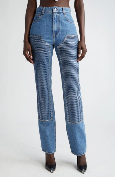 AREA CRYSTAL EMBELLISHED HIGH WAIST STRAIGHT LEG JEANS