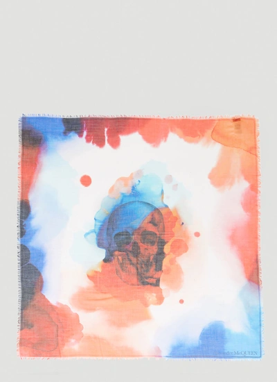 Alexander Mcqueen Watercolour Skull Scarf In Red