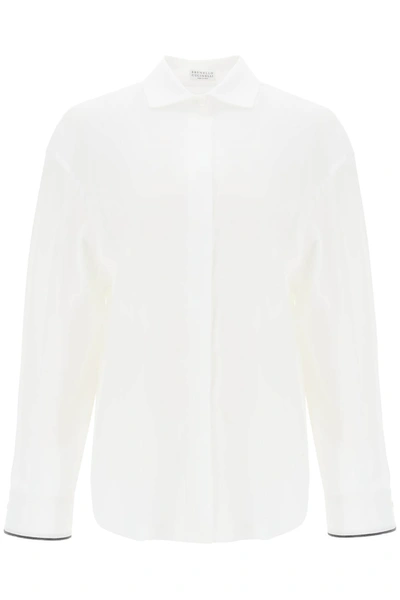 Brunello Cucinelli Wide Sleeve Shirt With Shiny Cuff Details In White