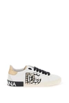 DOLCE & GABBANA DOLCE & GABBANA PORTOFINO VINTAGE LEATHER SNEAKERS WITH RHINESTONE DG WOMEN