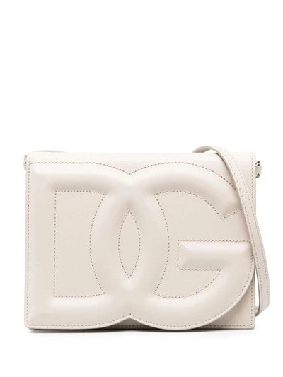 Dolce & Gabbana Dg Logo Leather Crossbody Bag In White