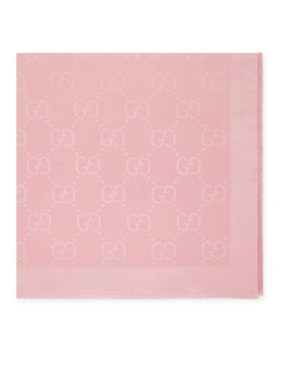 Gucci Gg Jacquard Silk & Wool Shawl In Pink