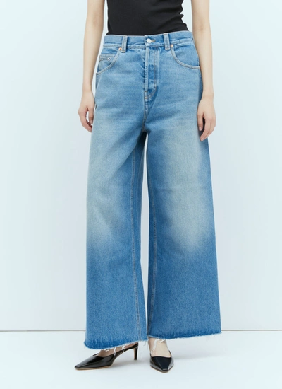 Gucci Women Wide Leg Horsebit Jeans In Blue