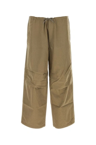 Ten C Military Green Cotton Blend Wide-leg Pant In Brown