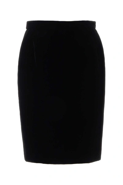 Saint Laurent Velvet High-waisted Midi Skirt In Black