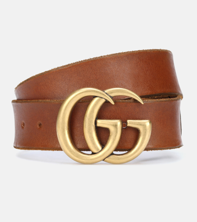 Gucci Gg-logo Leather Belt In Brown