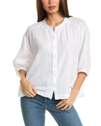 Johnny Was Shirred Neck Button-down Blouse In White