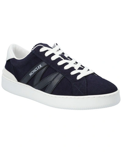 Moncler Monaco M Leather-trimmed Suede Sneakers In Blue