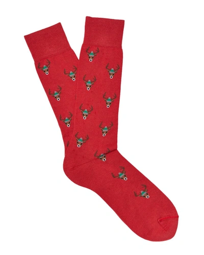 J.mclaughlin Reindeer With Hat Socks In Red