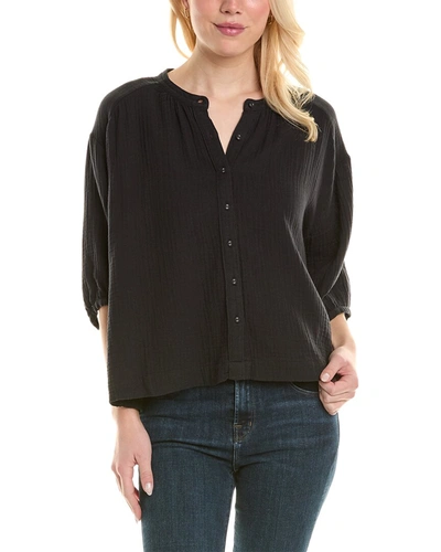 Johnny Was Shirred Neck Button-down Blouse In Black