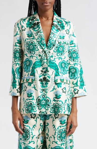 Cara Cara Venezia Floral Silk-blend Twill Jacket In Peacock Turtledov