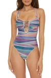 Becca Eden Sound Waves Metallic One-piece Swimsuit In Blue Multi
