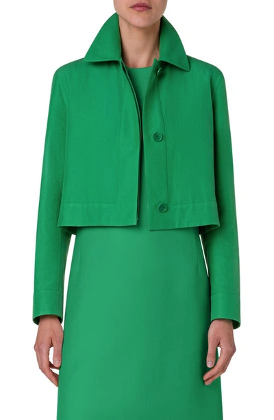 Akris Cotton-silk Double-face Crop Collared Jacket In Leaf