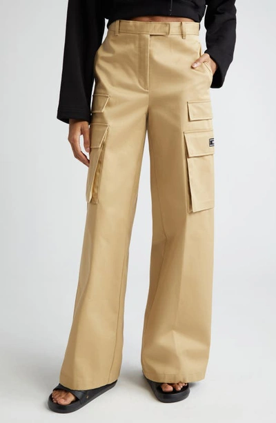 Versace Wide Cotton Gabardine Cargo Trousers In Camel