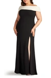 Tadashi Shoji Dalton Two-tone Off-shoulder Gown- Plus Size In Ivory/ Black