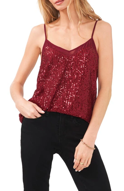 1.state Sequins Sheer Inset Camisole Top In Burgundy