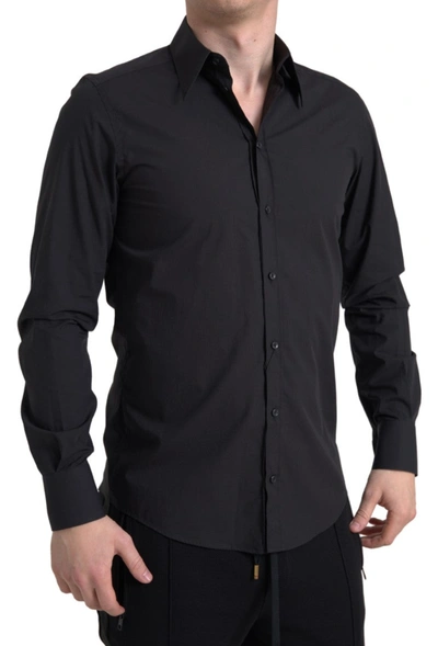 DOLCE & GABBANA DOLCE & GABBANA ELEGANT SLIM FIT BLACK COTTON DRESS MEN'S SHIRT