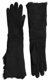 Dolce & Gabbana Black Leather Fur Elbow Length Gloves In Black