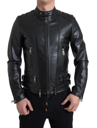 DOLCE & GABBANA DOLCE & GABBANA SLEEK BLACK LEATHER BIKER MEN'S JACKET