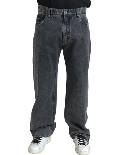 Dolce & Gabbana Dark Gray Cotton Straight Fit Men Denim Jeans