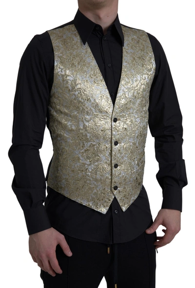 DOLCE & GABBANA DOLCE & GABBANA ELEGANT GOLD SILK FORMAL MEN'S VEST