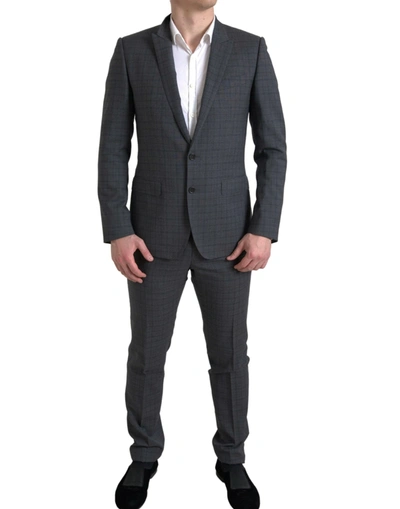 DOLCE & GABBANA DOLCE & GABBANA ELEGANT GREY CHECKERED SLIM FIT MEN'S SUIT