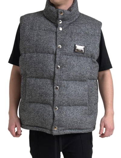 Dolce & Gabbana Gray Wool Chevron Knit Padded Vest Jacket