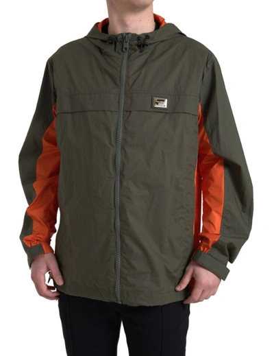 DOLCE & GABBANA DOLCE & GABBANA ELEGANT HOODED FULL ZIP JACKET IN GREEN AND MEN'S ORANGE