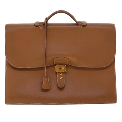 Hermes Hermès -- Brown Leather Briefcase Bag ()